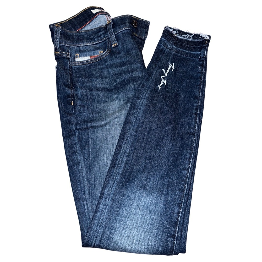 Tommy Hilfiger Jeans High Rise Legging Skinny Jeans Dark Wash Raw Hem Size 0